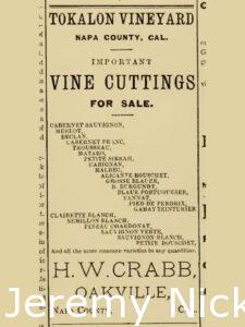 Advertisement placed by H.W. Crabb for To-Kalon Vineyard vine cuttings, San Francisco Merchant 17, no. 4, December 10, 1886.