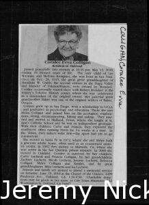 Obituary of Coralee Evva Colligan, the great great granddaughter of Hamilton W. Crabb