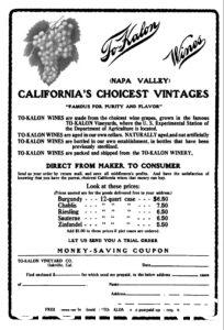 Advertisement for To-Kalon Wines