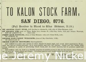Advertisement for H.W. Crabb’s To-Kalon Stock Farm, Breeder and Sportsman 18, no. 5, January 31, 1891.