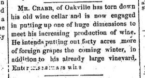 Newspaper article discussing how H.W. Crabb tore down his old wine cellar and is planning a large addition - 1